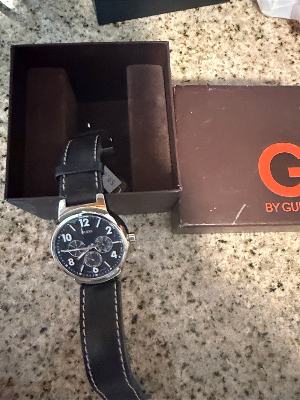 Guess Black Leather Men's Chronograph Watch with Silver Case